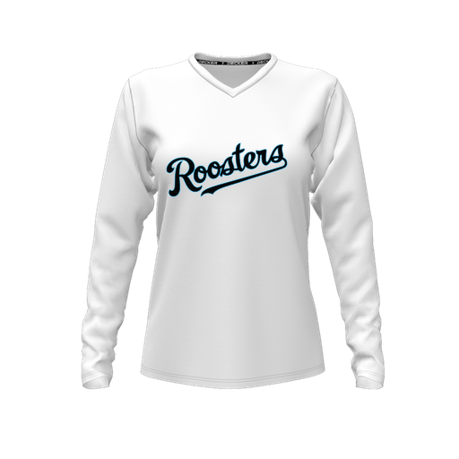 [CUS-DFW-TEES-CMF-VNK-LSL-WHT-FYXS-LOGO2] Decker Comfort T-Shirt (Female Youth XS, White, V Neck, Logo 2, Long Sleeve)