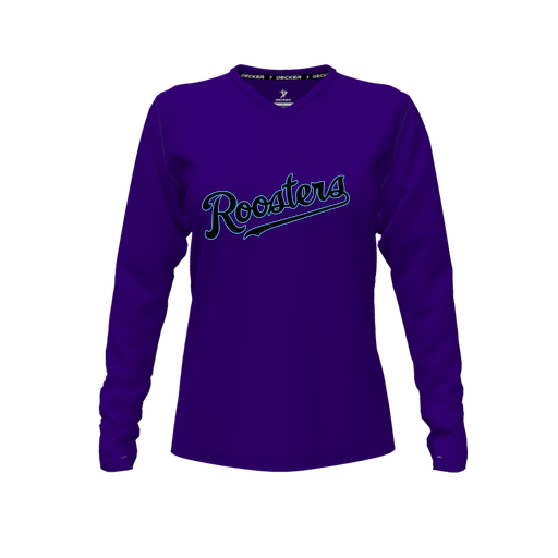 [CUS-DFW-TEES-CMF-VNK-LSL-PUR-FYXS-LOGO2] Decker Comfort T-Shirt (Female Youth XS, Purple, V Neck, Logo 2, Long Sleeve)