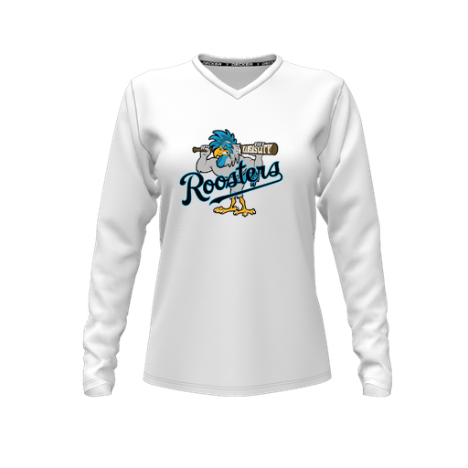 [CUS-DFW-TEES-PER-VNK-LSL-WHT-FYXS-LOGO1] Decker Performance T-Shirt (Female Youth XS, White, V Neck, Logo 1, Long Sleeve)