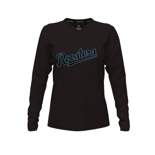 [CUS-DFW-TEES-PER-VNK-LSL-BLK-FYXS-LOGO2] Decker Performance T-Shirt (Female Youth XS, Black, V Neck, Logo 2, Long Sleeve)