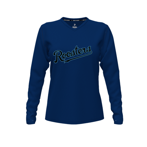 [CUS-DFW-TEES-PER-VNK-LSL-NVY-FYXS-LOGO2] Decker Performance T-Shirt (Female Youth XS, Navy, V Neck, Logo 2, Long Sleeve)
