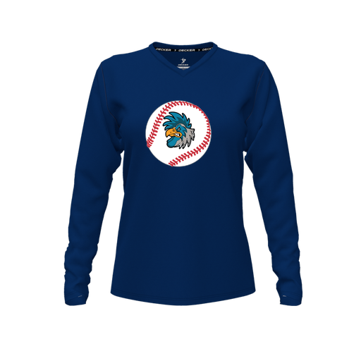 [CUS-DFW-TEES-PER-VNK-LSL-NVY-FYXS-LOGO3] Decker Performance T-Shirt (Female Youth XS, Navy, V Neck, Logo 3, Long Sleeve)