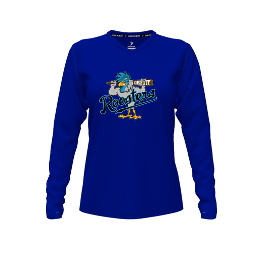 [CUS-DFW-TEES-PER-VNK-LSL-RYL-FYXS-LOGO1] Decker Performance T-Shirt (Female Youth XS, Royal, V Neck, Logo 1, Long Sleeve)