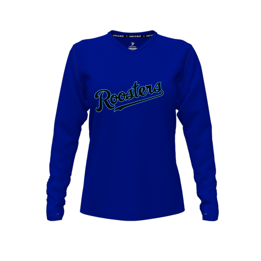 [CUS-DFW-TEES-PER-VNK-LSL-RYL-FYXS-LOGO2] Decker Performance T-Shirt (Female Youth XS, Royal, V Neck, Logo 2, Long Sleeve)