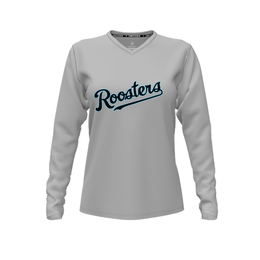 [CUS-DFW-TEES-PER-VNK-LSL-GRY-FYXS-LOGO2] Decker Performance T-Shirt (Female Youth XS, Gray, V Neck, Logo 2, Long Sleeve)