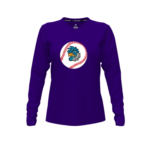 [CUS-DFW-TEES-PER-VNK-LSL-PUR-FYXS-LOGO3] Decker Performance T-Shirt (Female Youth XS, Purple, V Neck, Logo 3, Long Sleeve)